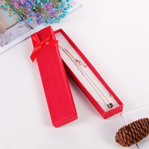 RFYNREW Collar de joyería Caja de pulsera Contenedor de almacenamiento Empaquetado Caja de lazo de cartón Titular de exhibición Regalo de negocios al por mayor Día de San Valentín-Rojo