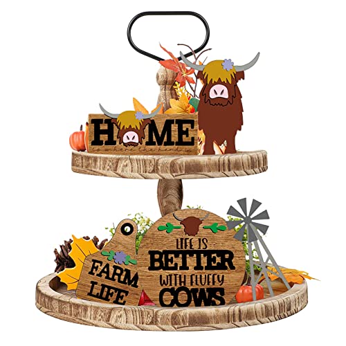 Granja de varios niveles bandeja decorativa molino de viento vaca logotipo decorativo granja suministros otoño caja cartón (Multicolor, One Size)