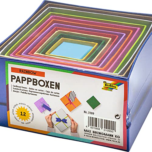 Folia - Plaza de cajas de cartón para regalo, color, 12 piezas de diferentes tamaños y colores , color/modelo surtido
