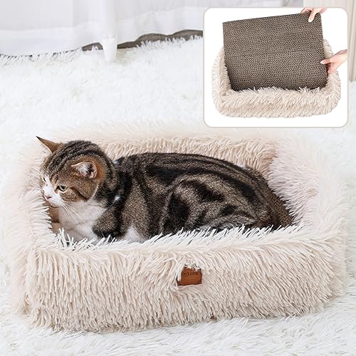 Rascador Cartón para Gato con Suave Cama, Scratcher Cardboard Cat Bed para la Protección de Muebles, Desmontable Cartón Corrugado Alfombrilla Rascadoras Gatos Caja(44×34×14cm)