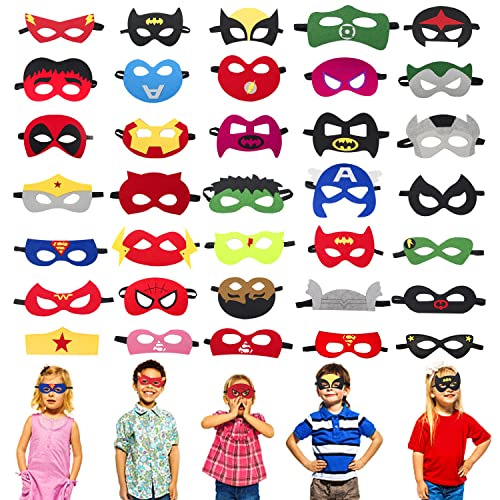Máscaras de Superhéroe, Máscaras para Niños y Adultos, Máscaras de Cosplay de Superhéroe, Cuerda Elástica Máscaras de Ojos, Suministros de Fiesta de Superhéroes (35 Piezas)
