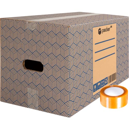 packer PRO Pack 10 Cajas Carton para Mudanzas y Almacenaje Ultra Resistentes con Asas y Cinta Adhesiva 500x300x300mm