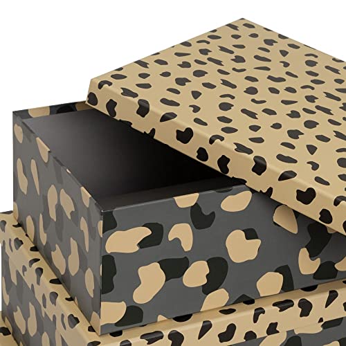 LOLAhome Set de 15 Cajas de cartón Forradas con Papel de Animal Print Gris