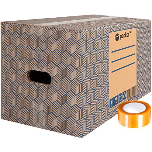 packer PRO Pack 10 Cajas Carton para Mudanzas y Almacenaje con Asas y Precinto Adhesivo 430x300x250mm