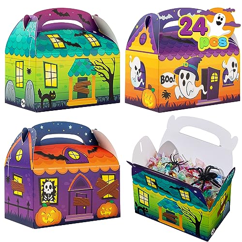 24 Pcs Cajas 3D Casa de CartÃ³n para Dulces Golosinas de Halloween (15,2 x 15,2 x 8,9cm) Cajas para Truco o Trato, Galletas, Bolsas para Regalos